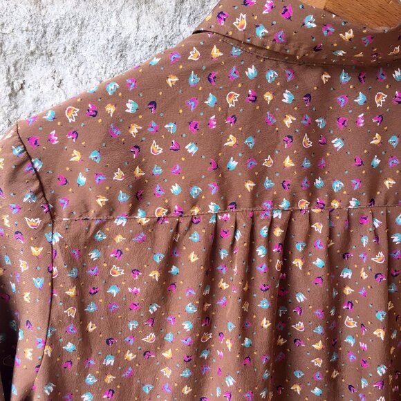 Vintage Chestnut Brown Floral Print Button Down - Picture 5 of 5